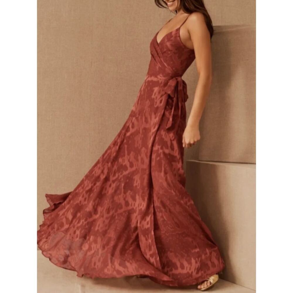 ANTHROPOLOGIE x HUTCH Alden Wrap Maxi Dress Cinnamon Rust Sz L $280 {3U20}